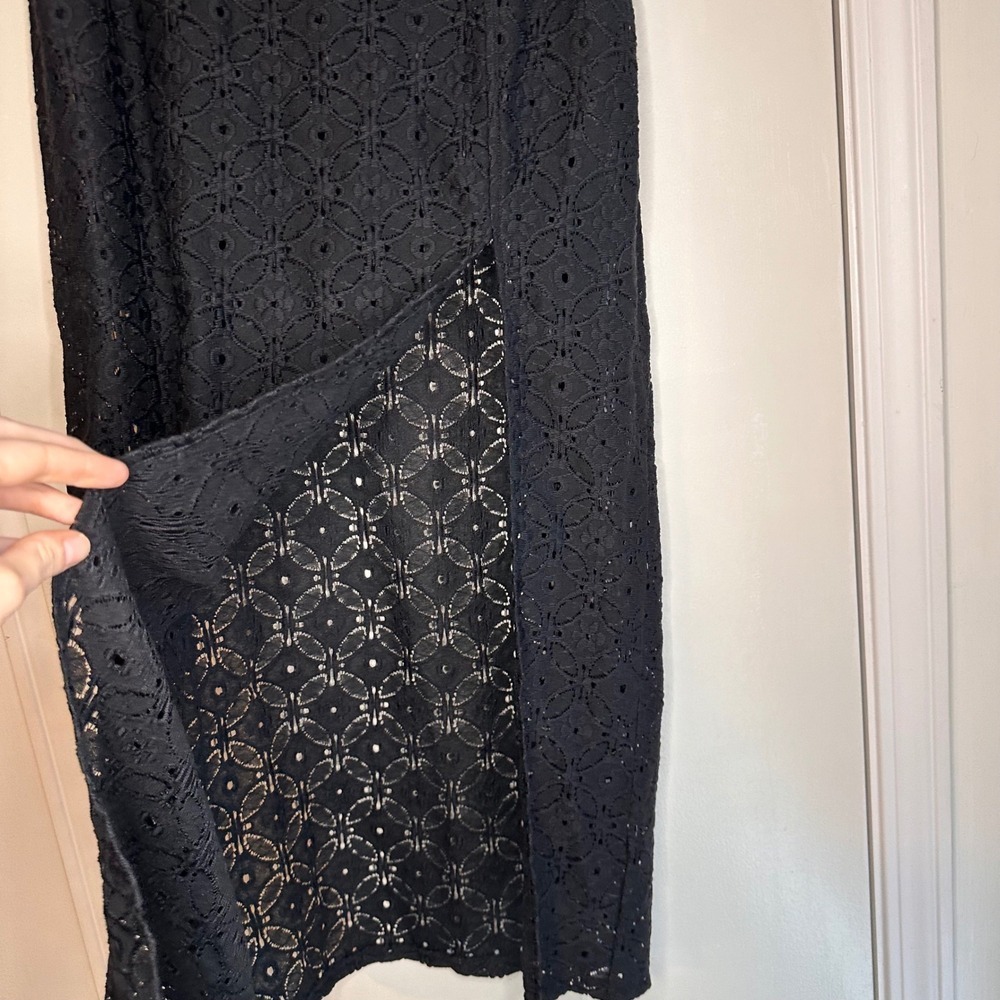 Kimchi Blue Black Lace Maxi Skirt Women's Medium Bohemian Festival Slit - Picture 2 of 6